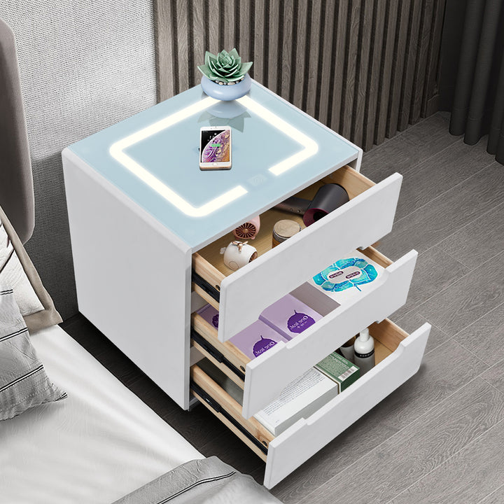 Erinn LED Light Bedside Table [2/3 Drawers][Charging Station][Nightstand]