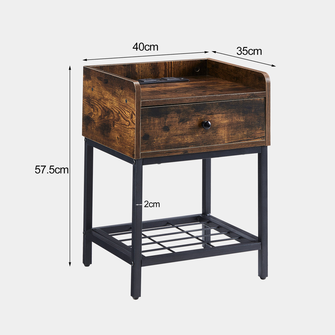 Eyve Industrial Wood Bedside Table [Charging Station]