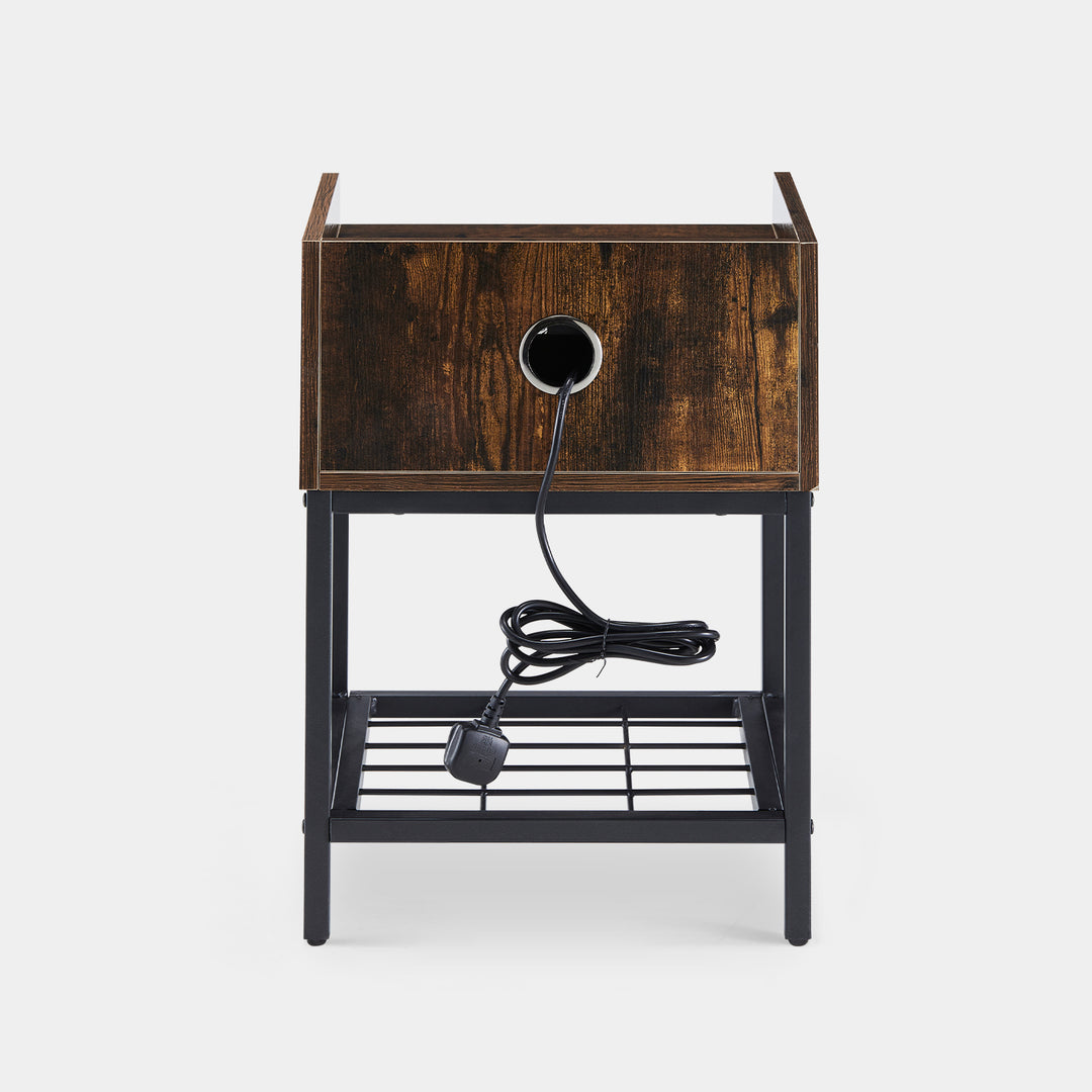 Eyve Industrial Wood Bedside Table [Charging Station]