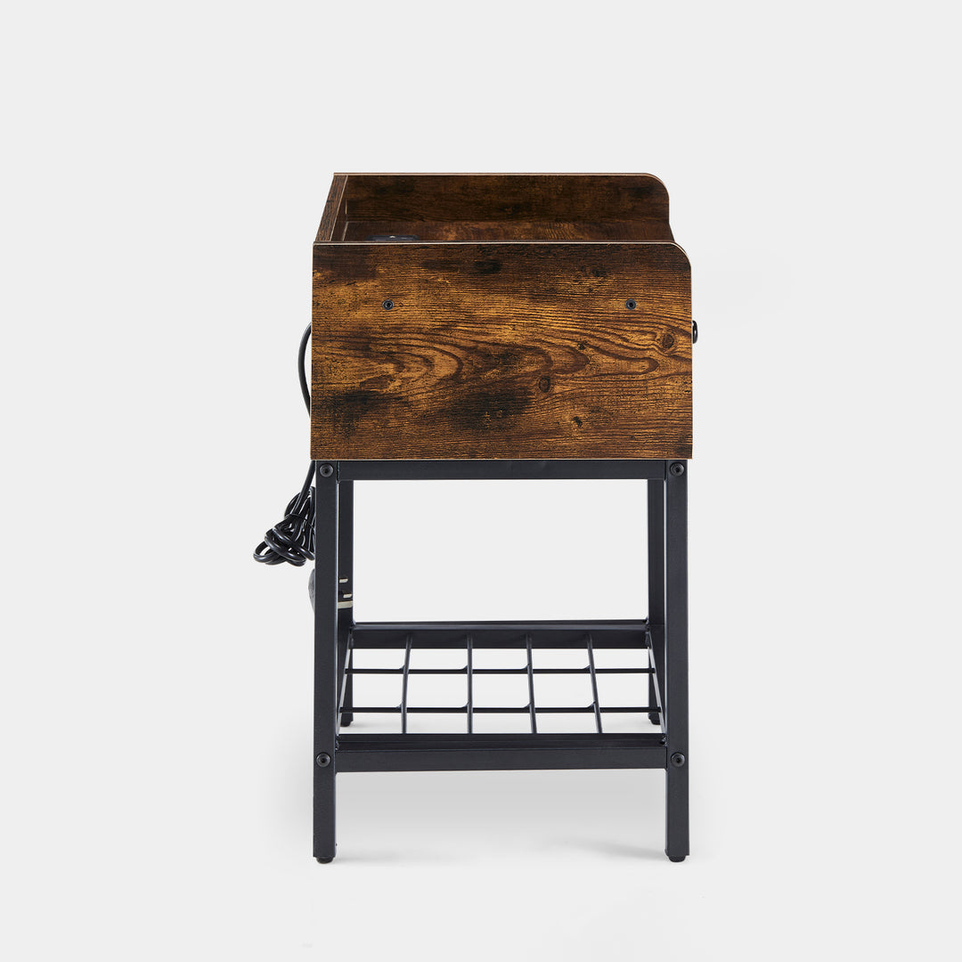 Eyve Industrial Wood Bedside Table [Charging Station]