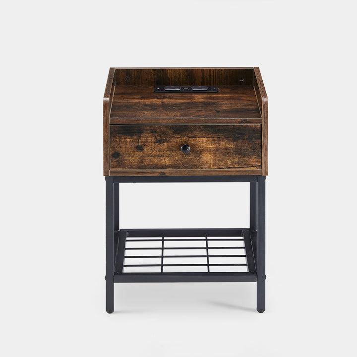 Eyve Industrial Wood Livingroom Side Table [Charging Station]
