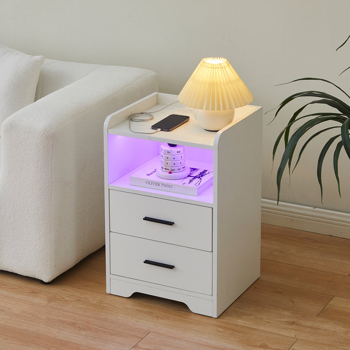 Kody LED Light Bedside Table [Charging Station][Nightstand]