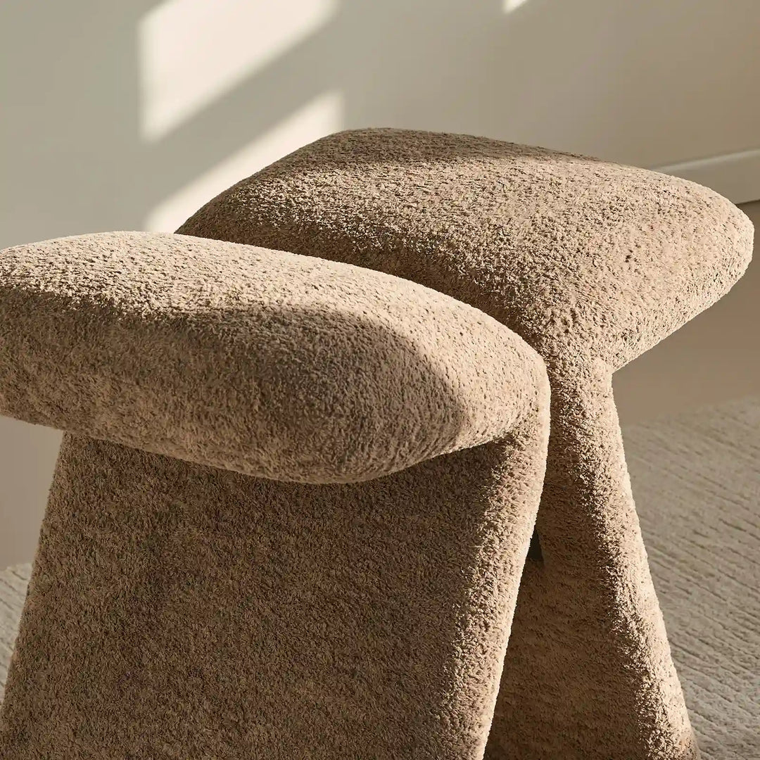 Faye Teddy Brown Accent Stool inspired by a bow and butterfly shape, a sculptural accent ideal as a birthday or housewarming gift
