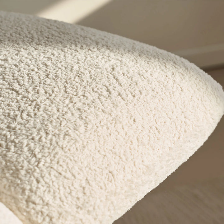 Faye cream white Accent Stool upholstered in soft bouclé fabric, offering a comfortable and supportive seat.