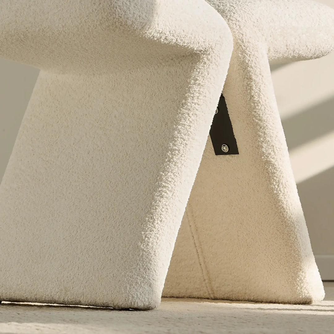 Faye cream white Vanity Stool featuring metal support between the legs for added stability and strength.