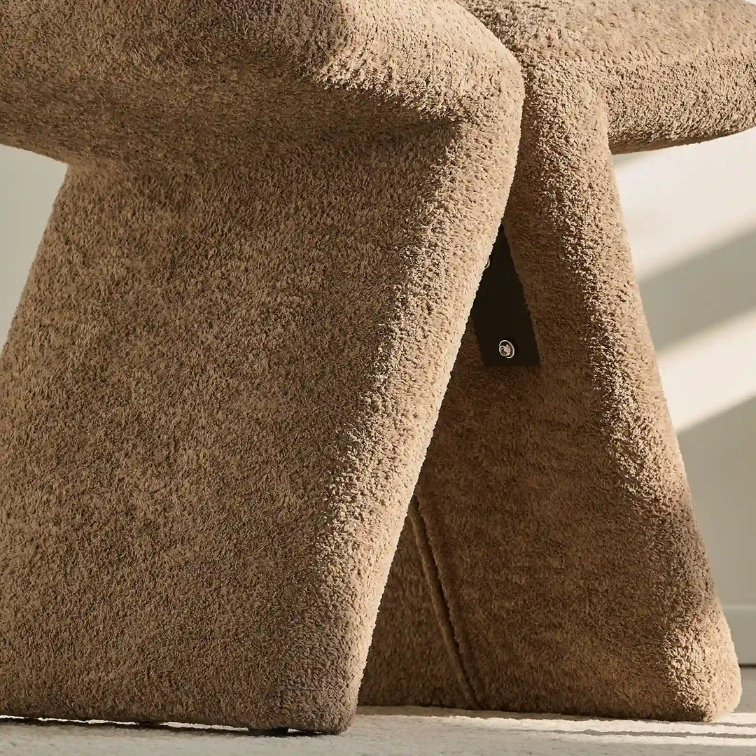 Faye Teddy Brown Vanity Stool featuring metal support between the legs for added stability and strength