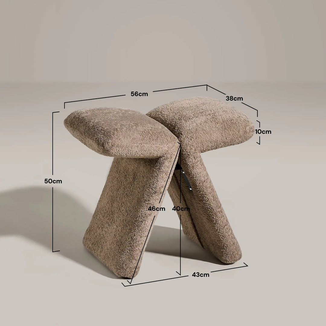Dimensions and size details of the Faye Teddy Brown Vanity Stool