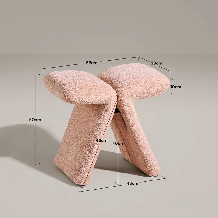 Dimensions and size details of the Faye Pink Vanity Stool