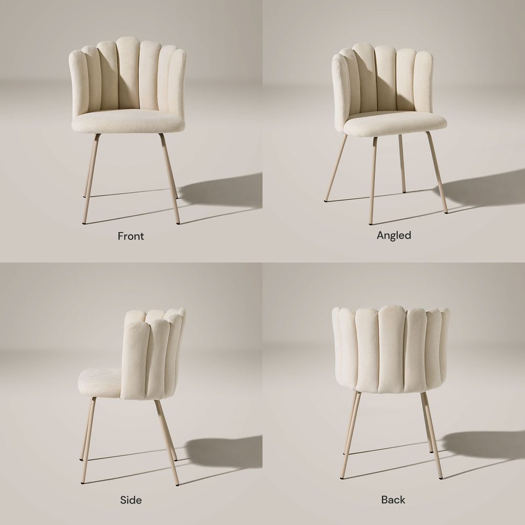 Front, side and back views of Fleur Cream Fabric modern desk chair.