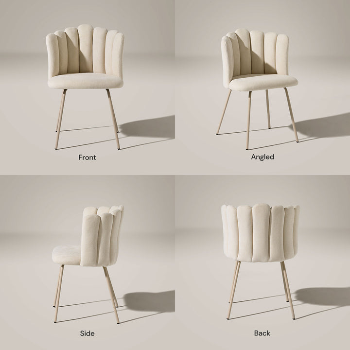 Front, side and back views of Fleur Cream Fabric modern desk chair.