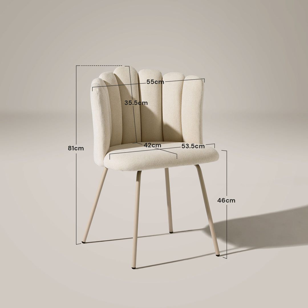 Detailed size dimensions of Fleur Cream Fabric vanity and desk chair.