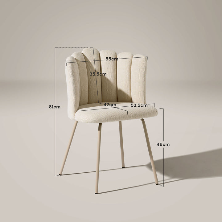 Detailed size dimensions of Fleur Cream Fabric vanity and desk chair.