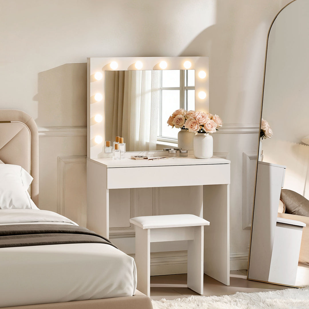 Hollywood 1-Drawer White Dressing Table Set