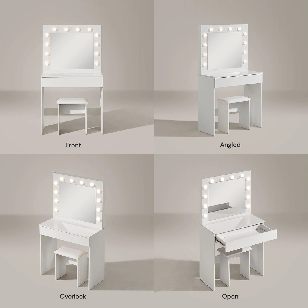 Hollywood 1-Drawer White Dressing Table Set