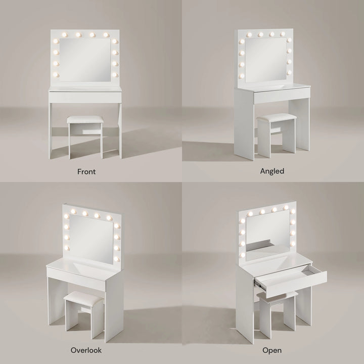 Hollywood 1-Drawer White Dressing Table Set