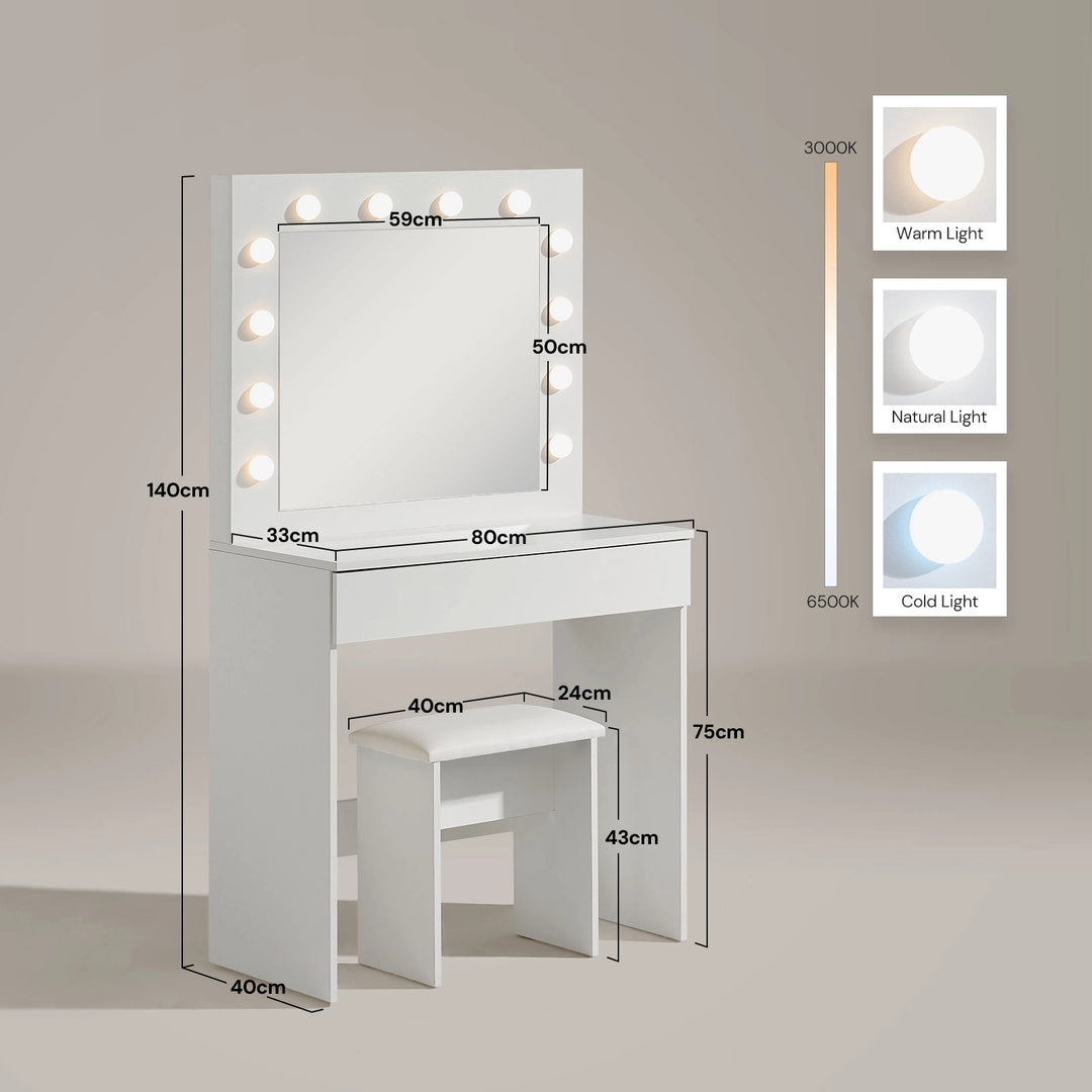 Hollywood 1-Drawer White Dressing Table Set