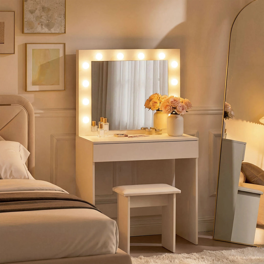 Hollywood 1-Drawer White Dressing Table Set