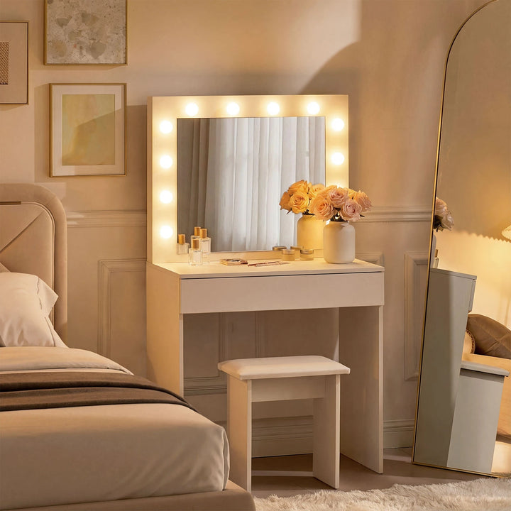 Hollywood 1-Drawer White Dressing Table Set