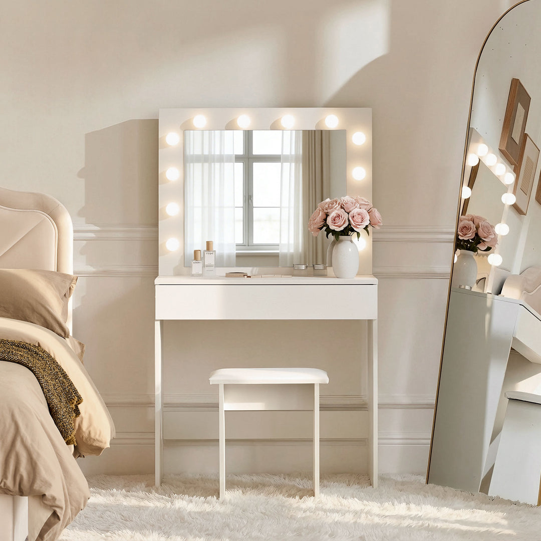 Hollywood 1-Drawer White Dressing Table Set