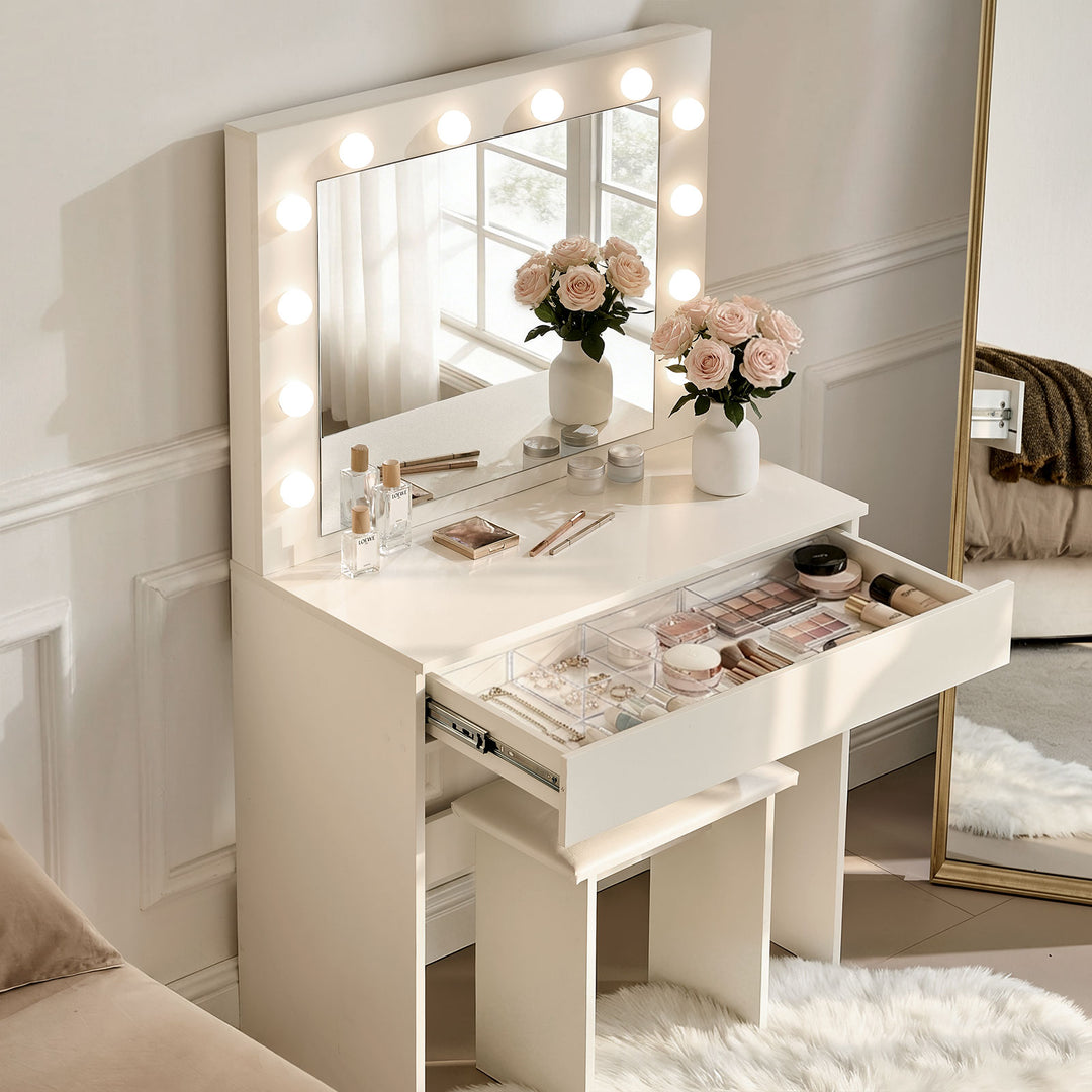 Hollywood 1-Drawer White Dressing Table Set