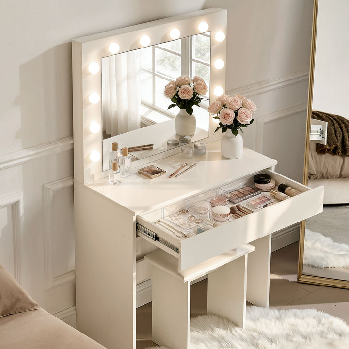 Hollywood 1-Drawer White Dressing Table Set