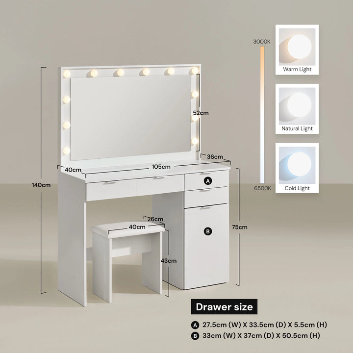 Hollywood 4-Drawer Dressing Table Set