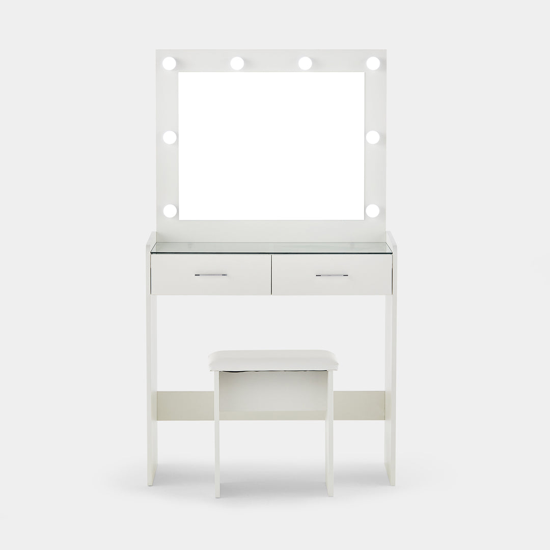 Hollywood Dressing Table Set with LED Lights [Glass Desktop]