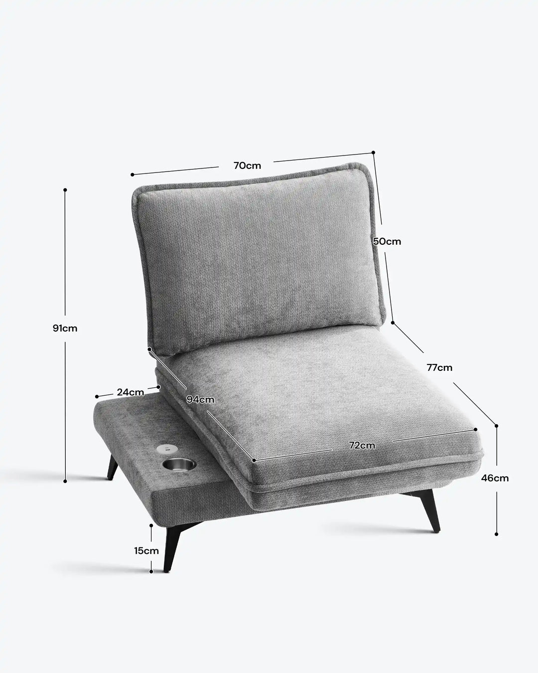 Hudson grey modular sofa (left) dimensions and size details