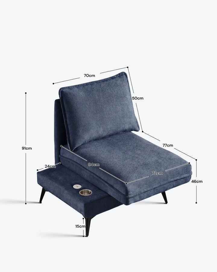 Hudson blue modular sofa (left) dimensions and size details