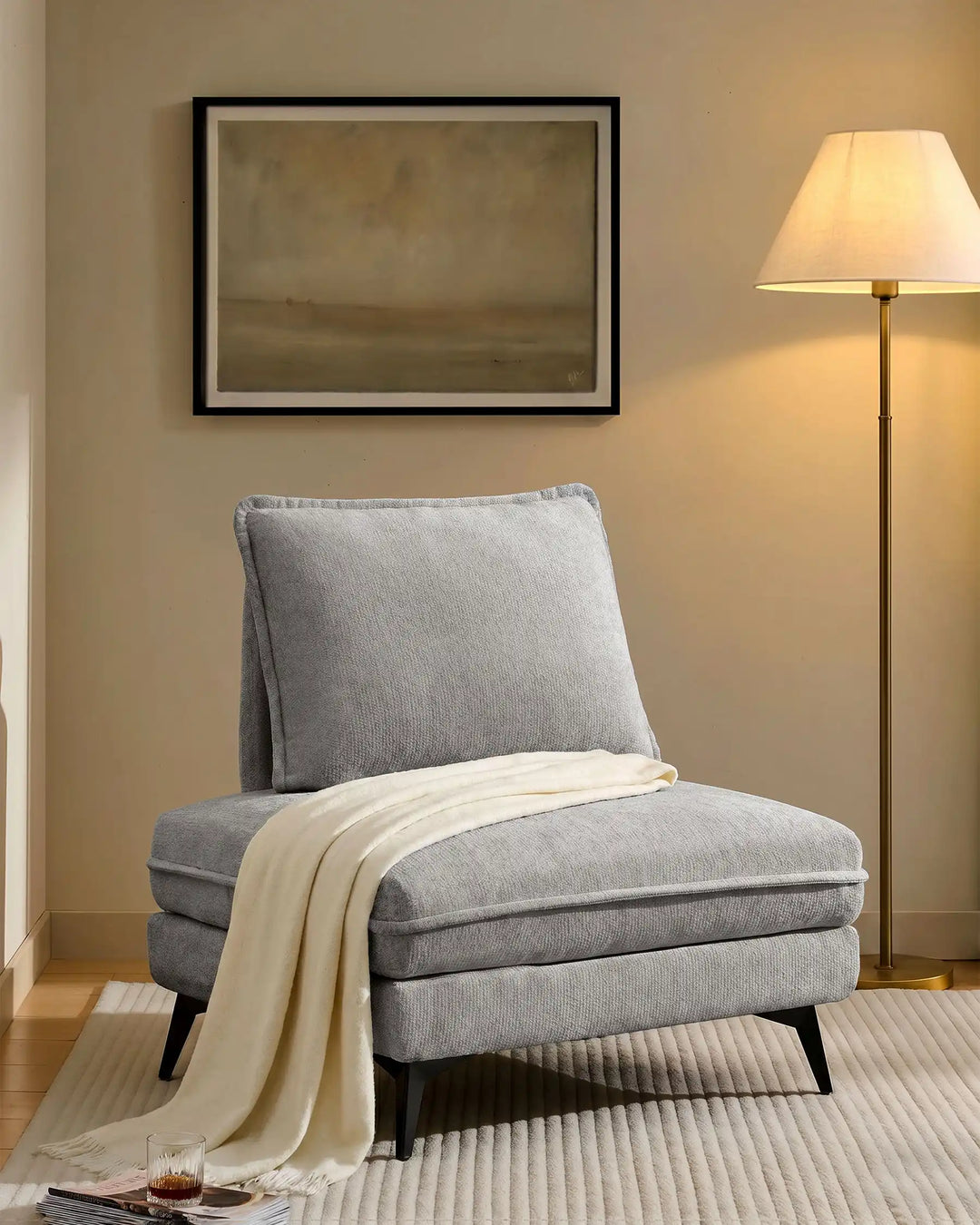 Hudson grey modular sofa (left) placed in a living room corner