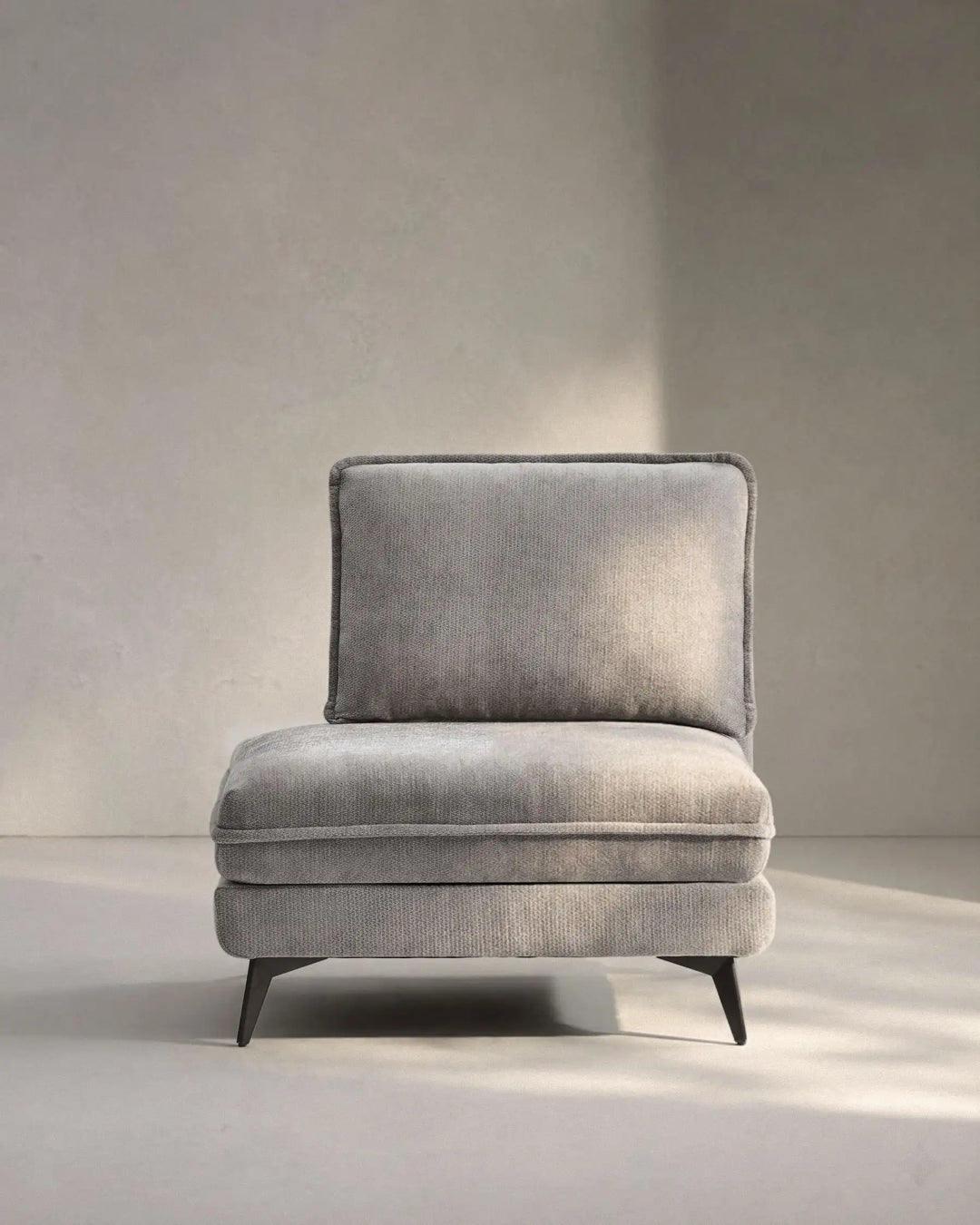Hudson grey modular sofa (left) on white background showing front view