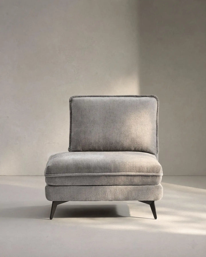 Hudson grey modular sofa (left) on white background showing front view
