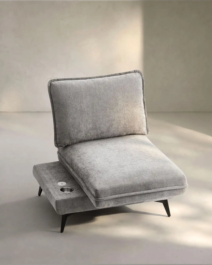 Hudson grey modular sofa (left) on white background showing extended seat view