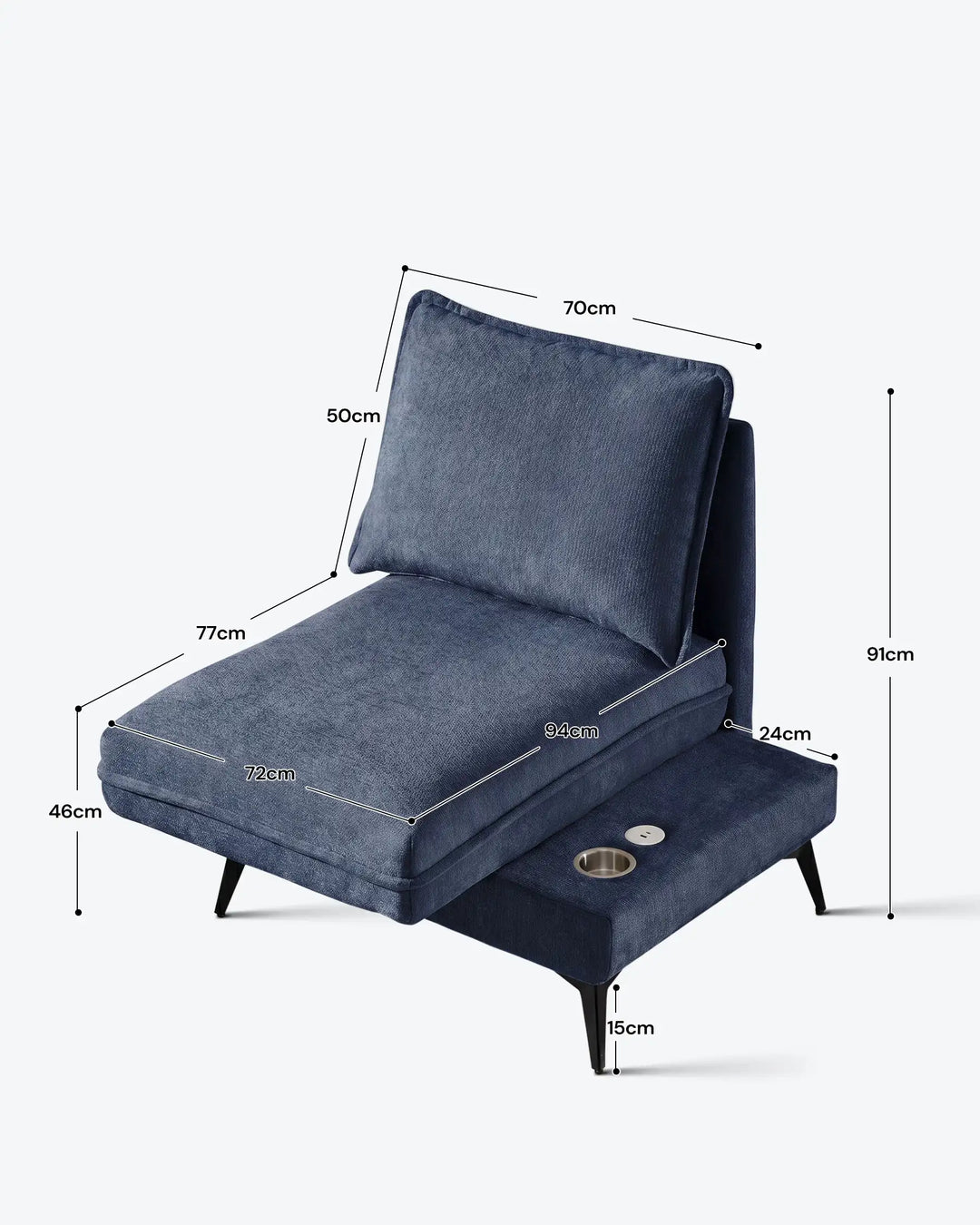 Hudson blue modular sofa (right) dimensions and size details