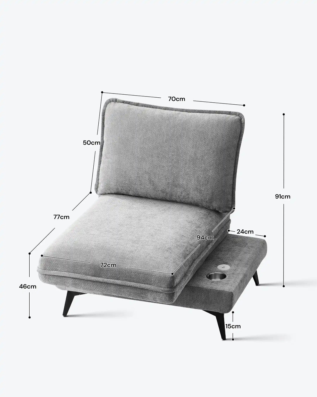 Hudson grey modular sofa (right) dimensions and size details