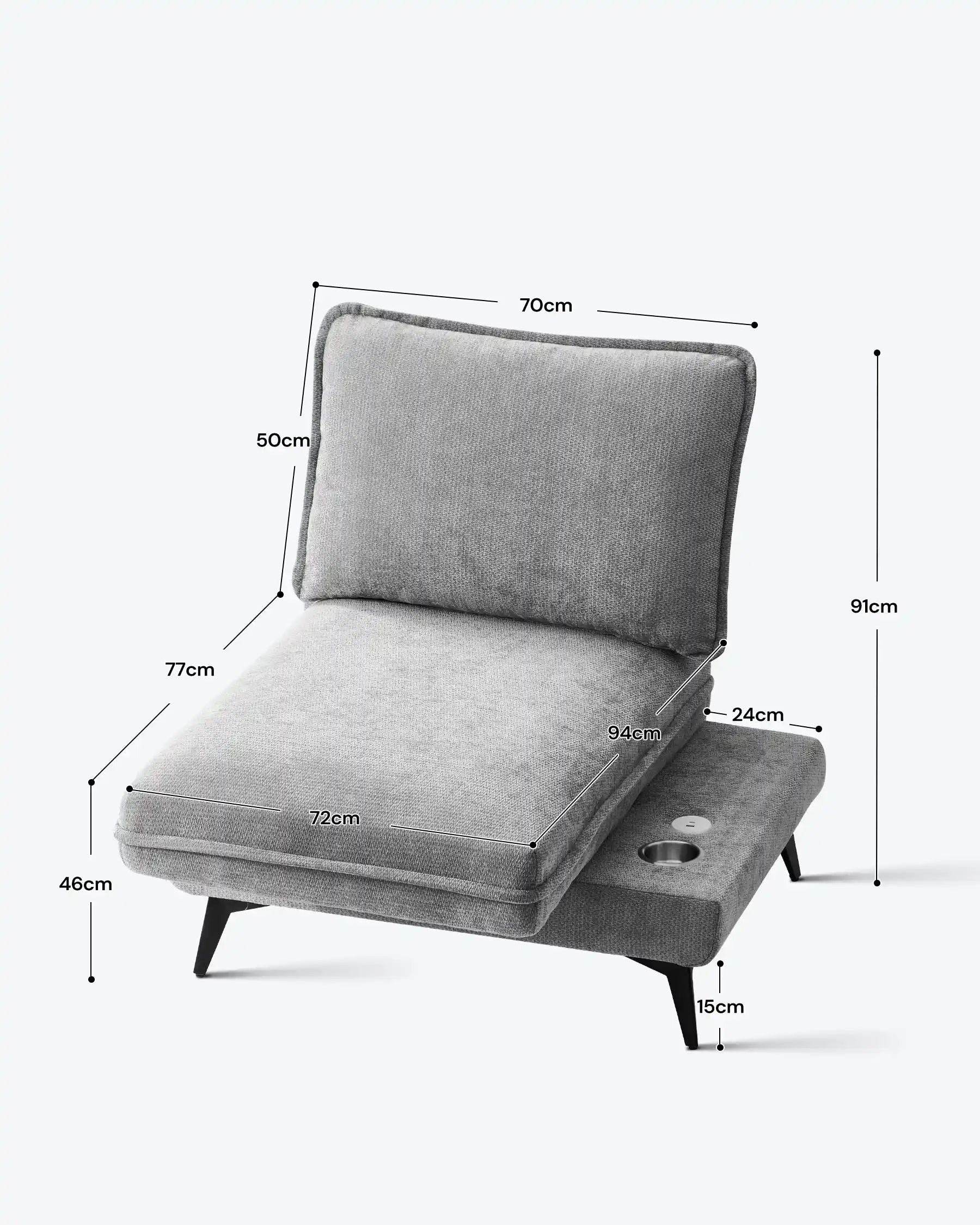 Hudson grey modular sofa (right) dimensions and size details