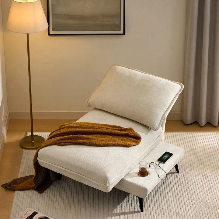 Hudson modular sofa (right) with fully reclined backrest, transforming into a lounge sofa in living room corner