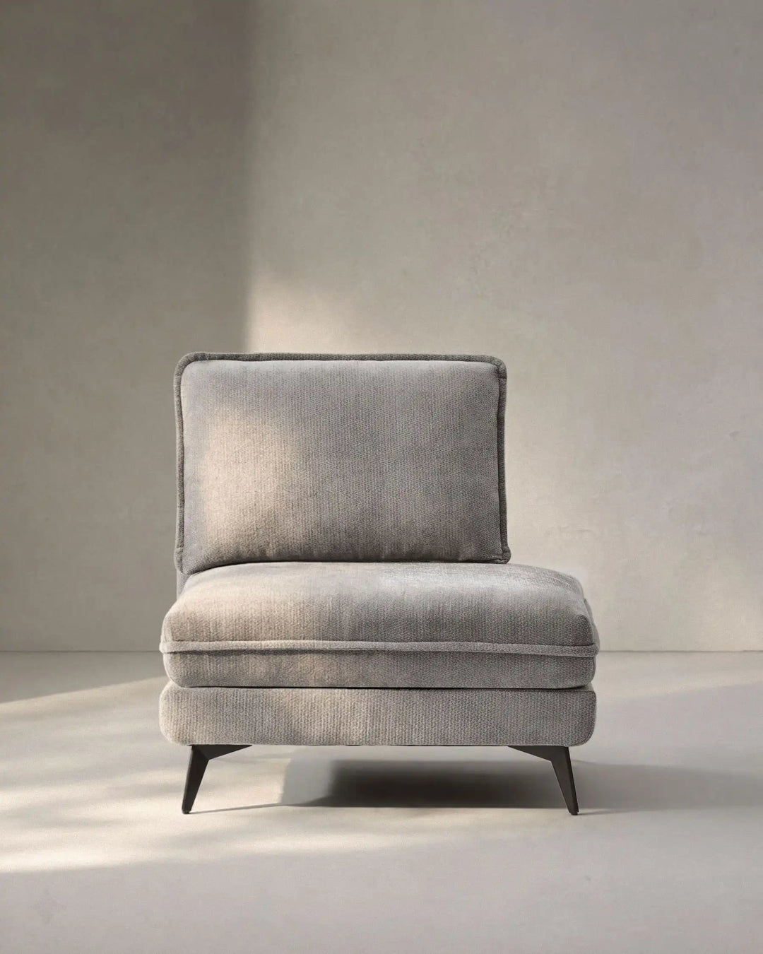 Hudson grey modular sofa (right) on white background showing front view