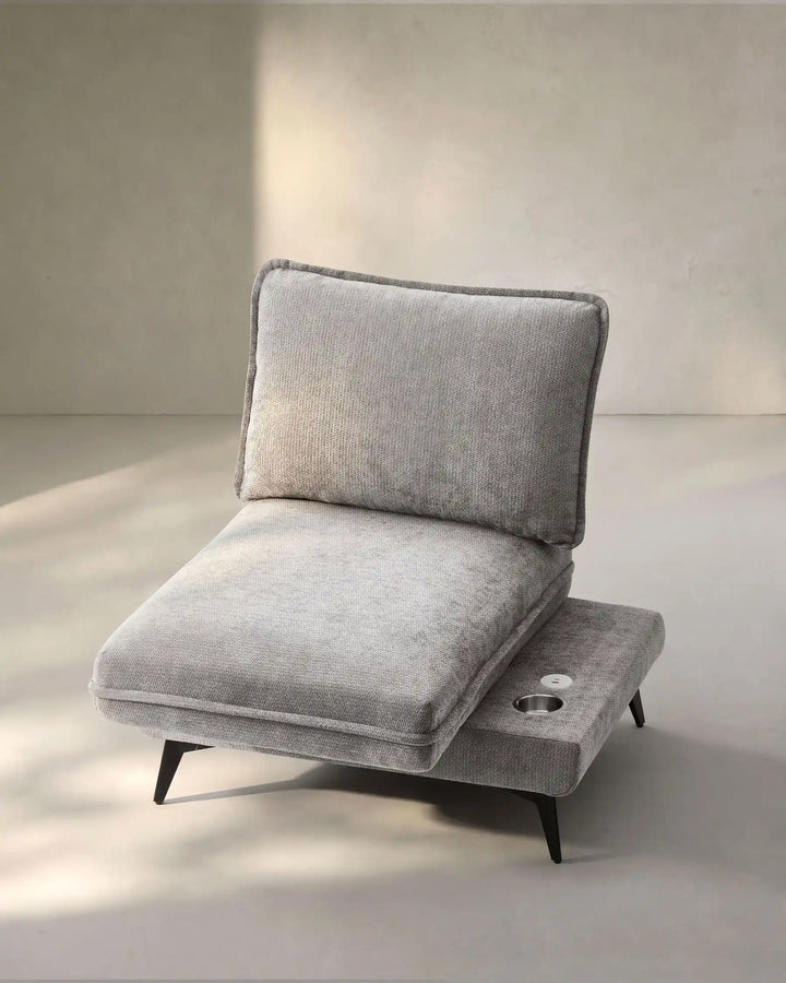 Hudson grey modular sofa (right) on white background showing extended seat view