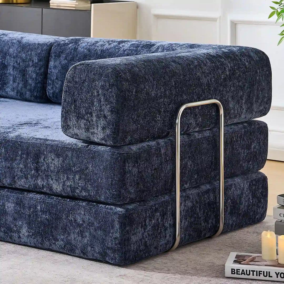 Details of the armrests and support structure of the Hugo Convertible Sofa Bed.