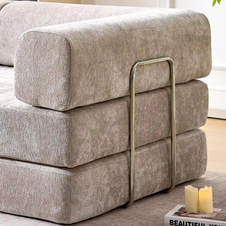 Details of the armrests and support structure of the Hugo Convertible Sofa Bed.