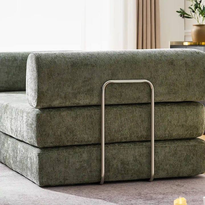Details of the armrests and support structure of the Hugo Convertible Sofa Bed.