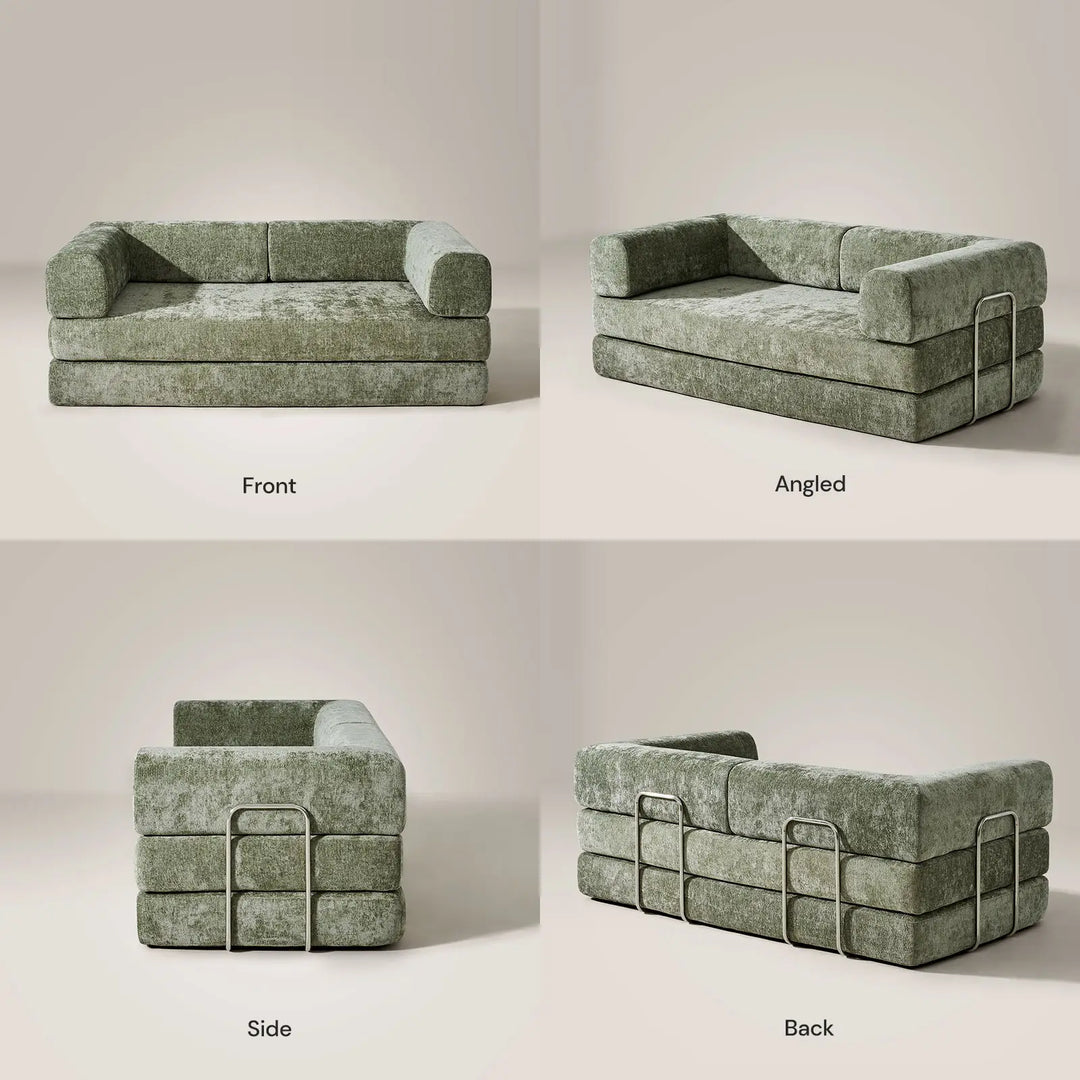 Front, side, and back views of the Hugo Convertible Sofa Bed.