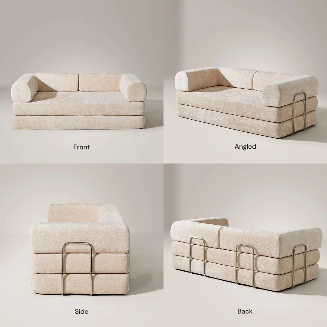 Front, side, and back views of the Hugo Convertible Sofa Bed.