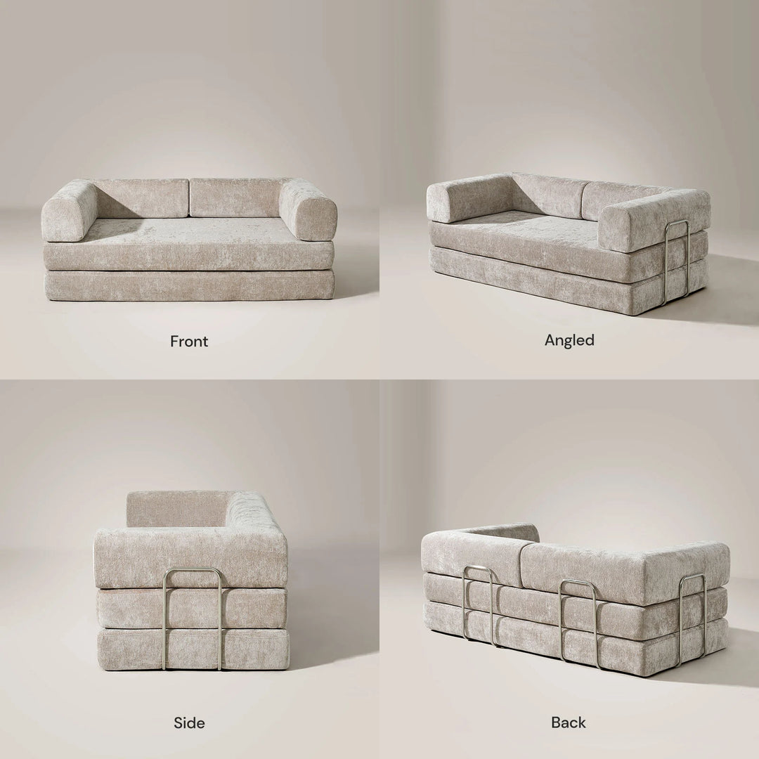 Front, side, and back views of the Hugo Convertible Sofa Bed.