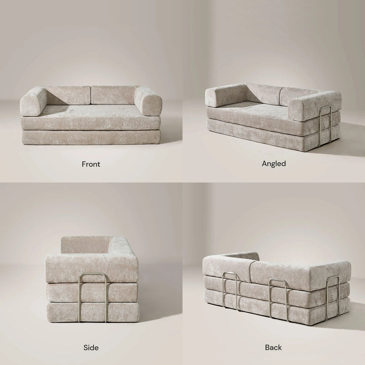 Front, side, and back views of the Hugo Convertible Sofa Bed.
