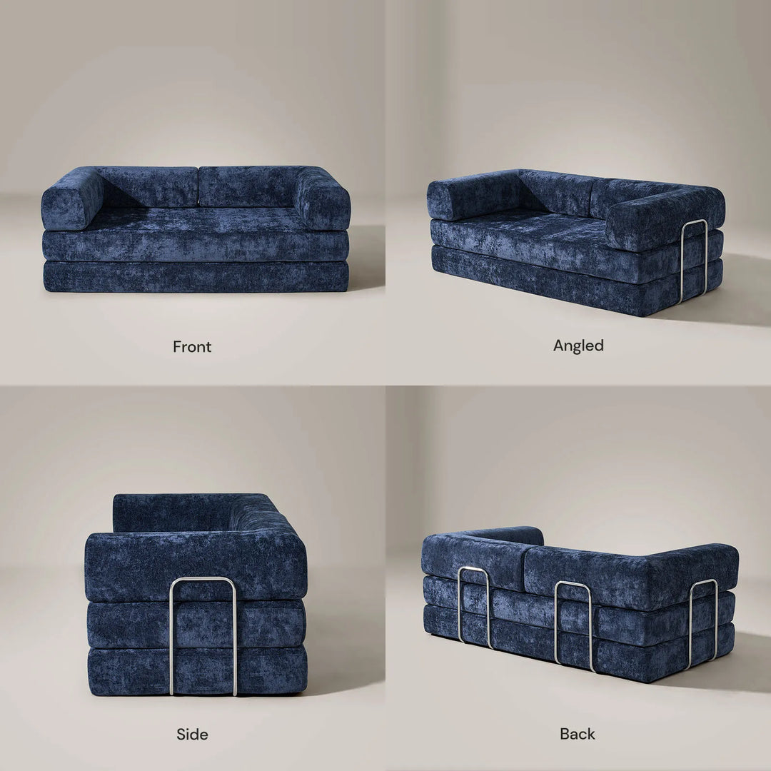 Front, side, and back views of the Hugo Convertible Sofa Bed.