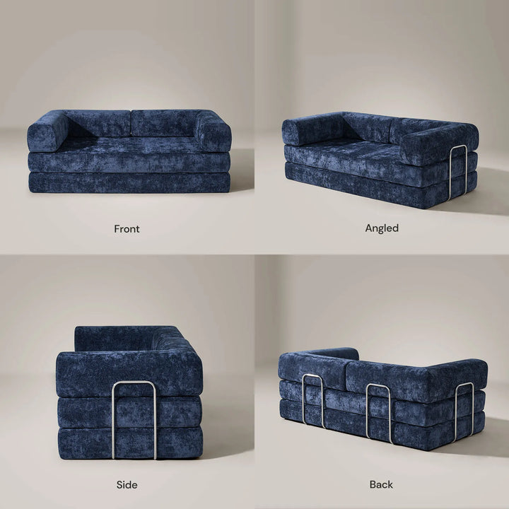 Front, side, and back views of the Hugo Convertible Sofa Bed.