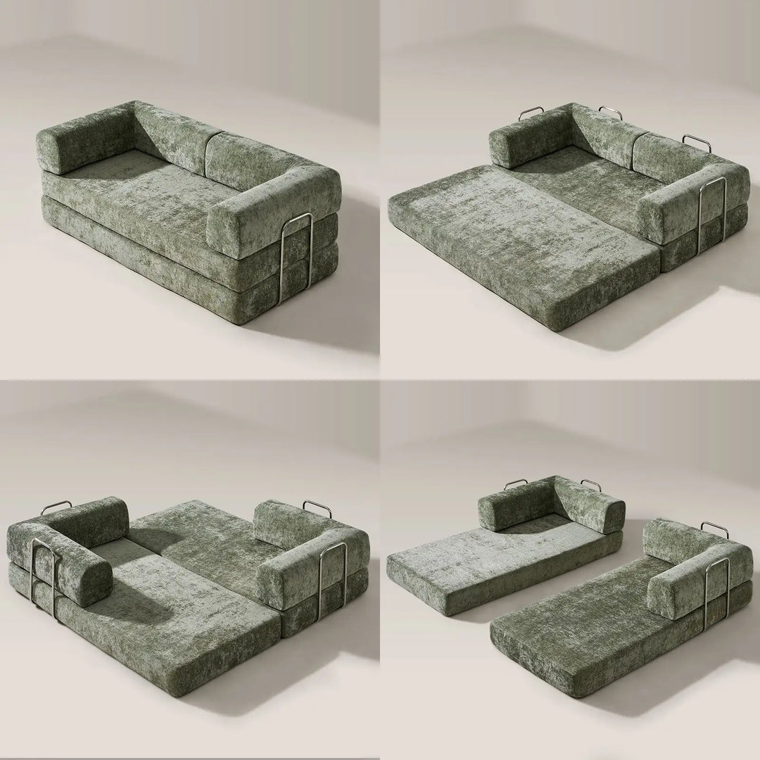 Real-life illustrations showing four ways to use the Hugo Convertible Sofa Bed.