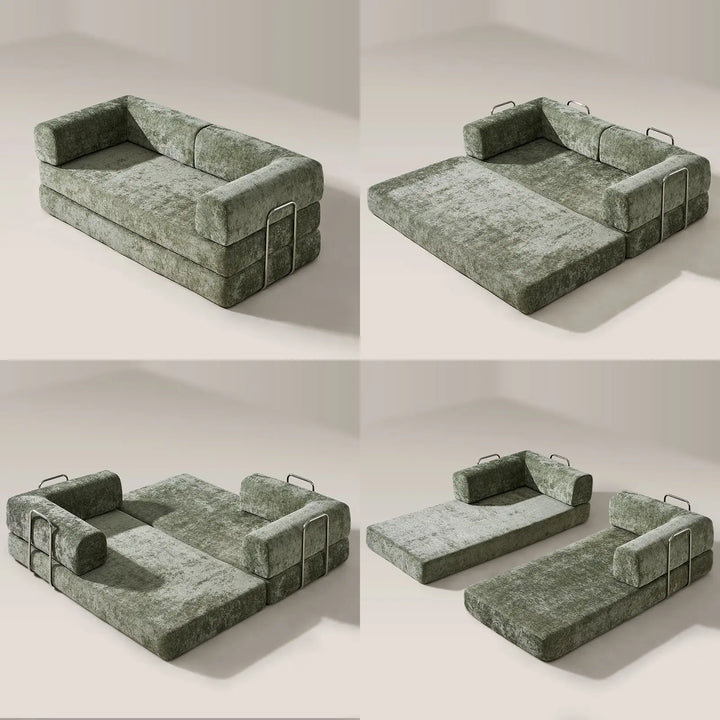 Real-life illustrations showing four ways to use the Hugo Convertible Sofa Bed.
